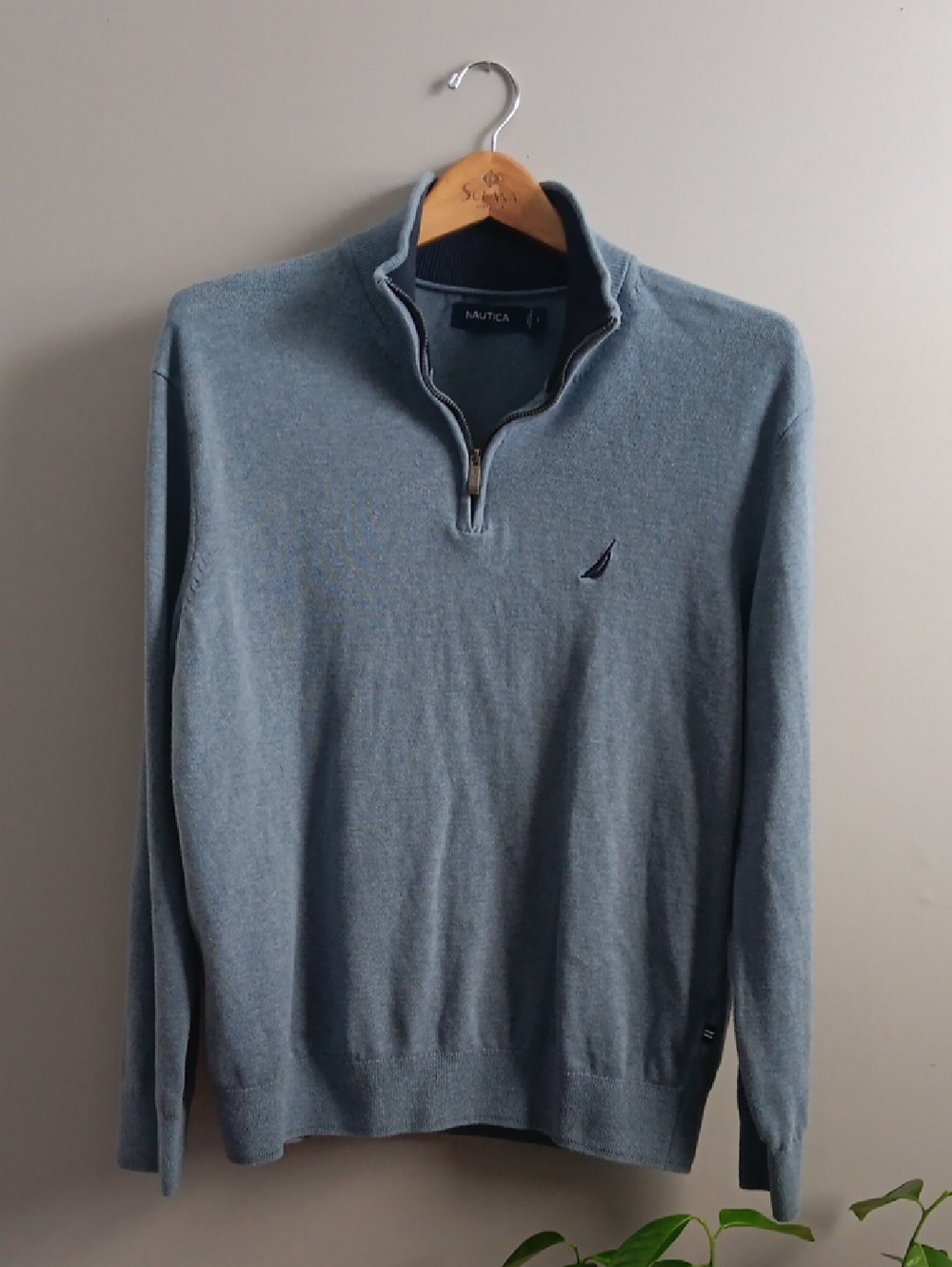 Men's Nautica Blue Cotton Quater-Zip Sweater - Size L